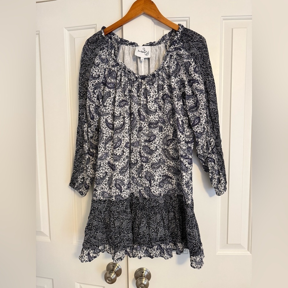Sam Edelman Paisley Mini Rainey Scoop Neck Longsleeve Dress Size Small